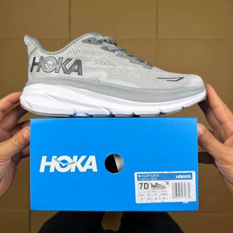 HOKA Clifton 9 Grey White Black Running Shoe Running Sneakers BS-86864