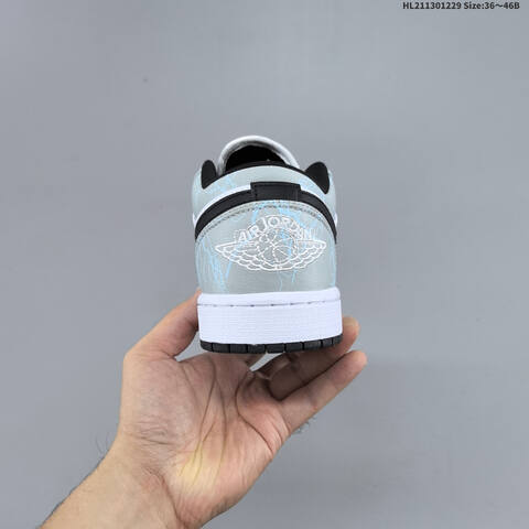 Jordan Air Jordan 1 Low White Gray Black With Blue Lightning Accents 36 46 Basketball - Unisex (BS-67202)