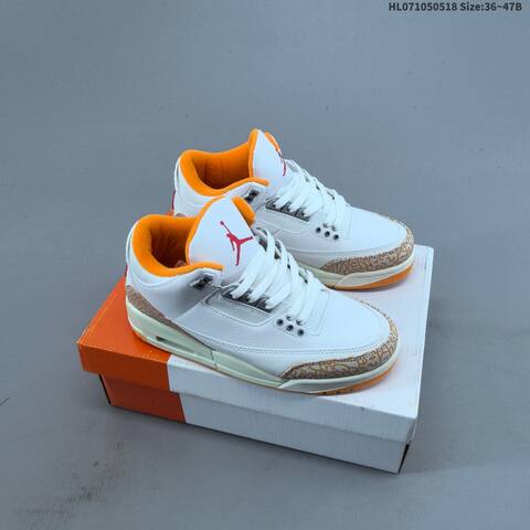 Jordan Air Jordan 3 Retro White Orange Red With Elephant Print Accents 36 47B Basketball - Women's (BS-65931)