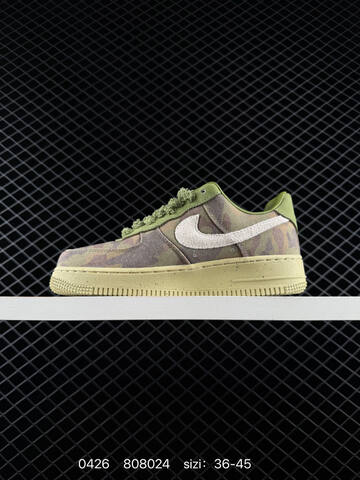Nike Air Force 1 Low Camouflage Olive With Light Beige Swoosh Olive Midsole White With Black Ink Detail EU 36-45 Lifestyle - Unisex (BS-71863)