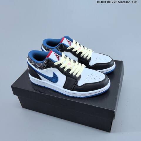 Jordan Air Jordan 1 Low Black White Blue Red 36 45B Basketball - Women's (BS-67264)