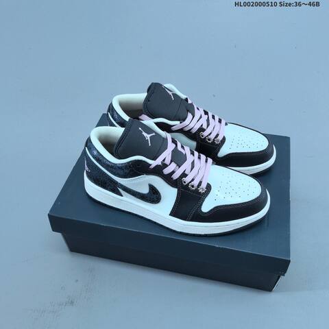 Jordan Air Jordan 1 Low SE Black White With Pink Laces And Iced Carmine Accents 36 46B Lifestyle - Women's (BS-66004)
