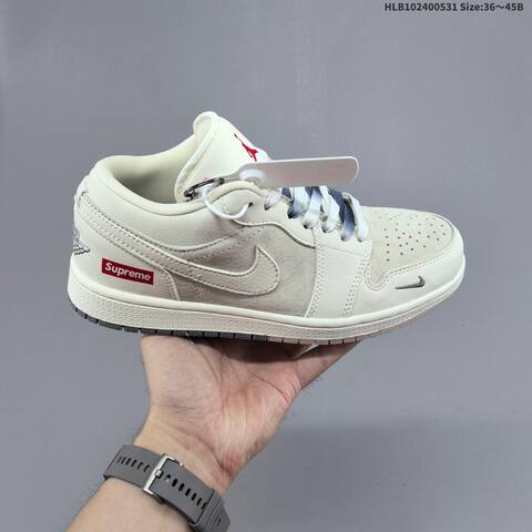 Jordan Air Jordan 1 Low Cream White With Grey And Red Accents 36 45 Casual - Unisex (BS-65830)