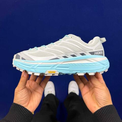 HOKA Mafate Three 2 Off White Light Blue Grey Trail Shoe Trail Running Sneakers (BS-86807)