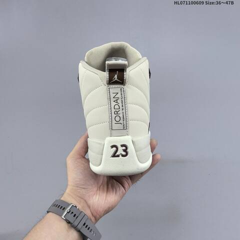 Jordan Air Jordan 12 Light Beige White With Maroon Accents 36-47B Basketball - Women's (BS-65788)