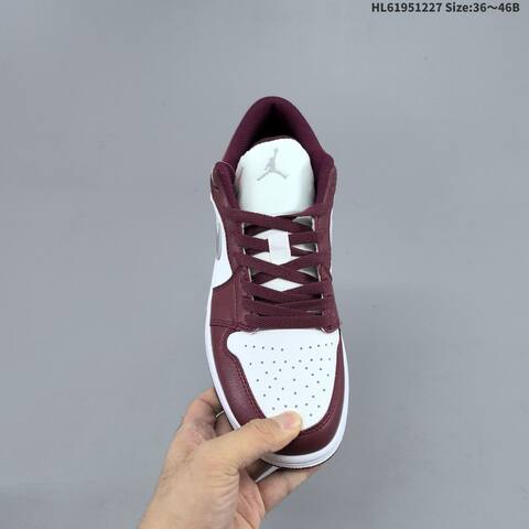 Jordan Air Jordan 1 Low Burgundy And White With Gray Swoosh 36 46 Basketball - Unisex (BS-67247)