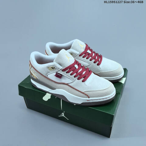 Jordan Flight Court White Grey With Burgundy Laces And Gold Accents 36 46 Lifestyle - Unisex (BS-67229)