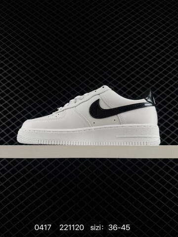 Nike Air Force 1 07 Low White With Metallic Black Swoosh Black Heel Tab And Lining EU 36-45 Lifestyle - Unisex (BS-72040)