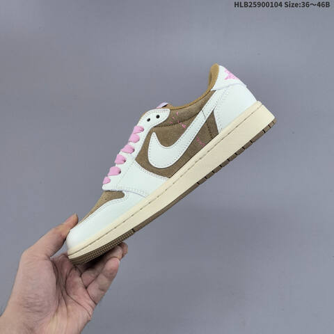 Nike Air Jordan 1 x Travis Scott Brown White Pink 36 46B Lifestyle - Women's (BS-67111)