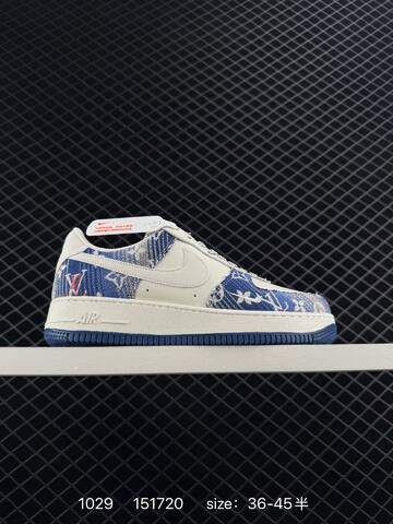 Nike Air Force 1 Blue White With Louis Vuitton Monogram Print 36-45 Lifestyle - Unisex (BS-74495)