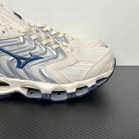 Mizuno WAVE PROPHECY J1 GC258384 Off White Silver Navy Running Shoe Running Sneakers (BS-86775)