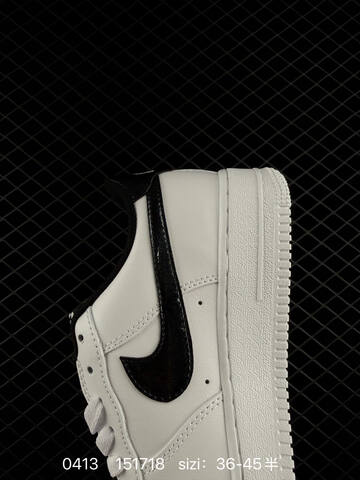 Nike Air Force 1 07 Low White With Patent Black Swoosh Black Heel Tab And Black Lining EU 36-45 Half Sizes Available Lifestyle - Unisex (BS-72136)