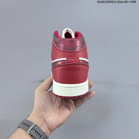 Jordan Air Jordan 1 Mid Red White Cracked Leather EU 36-45 Basketball - Unisex (BS-65987)