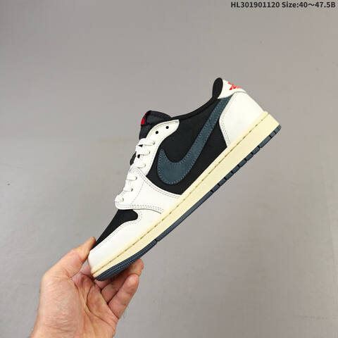 Nike Air Jordan 1 Low Travis Scott Black White Cream With Blue Accents 40 47 5 Lifestyle - Men's (BS-63426)