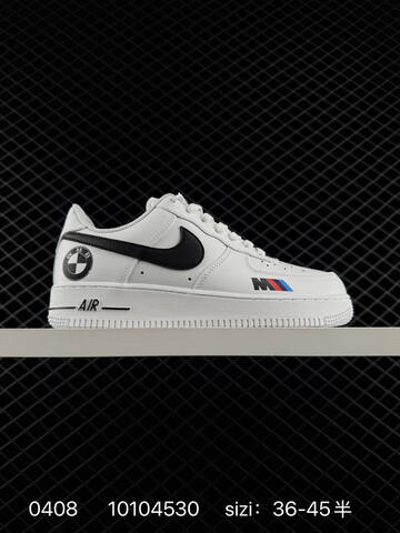 Nike Air Force 1 07 LV8 White With Black Swoosh Outline Black Outsole BMW M Motorsport Branding Details EU 36-45 Half Sizes Available Lifestyle - Unisex (BS-72229)