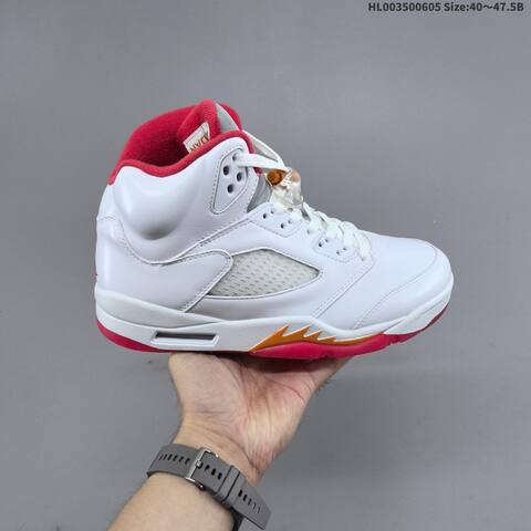 Jordan Air Jordan 5 Retro White Red Orange 40 47 5 Basketball - Men's (BS-65810)