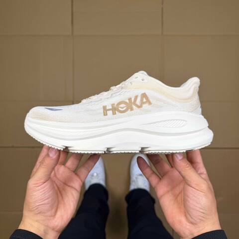 HOKA Bondi 9 Off White Beige Light Blue Running Shoe Running Sneakers BS-86908