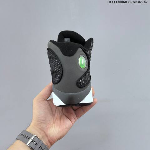 Nike Air Jordan 13 Black White Gray With Green Hologram EU 36-47 Basketball - Unisex (BS-65814)