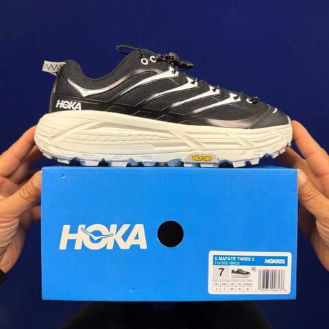 HOKA Mafate Three 2 Black White Cream Trail Shoe Trail Running Sneakers (BS-86808)