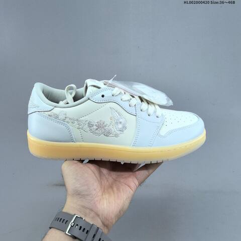 Jordan Air Jordan 1 Low OG Floral Swoosh Light Blue White With Floral Embroidered Swoosh And Gum Sole EU 36-46 Casual - Unisex (BS-66120)