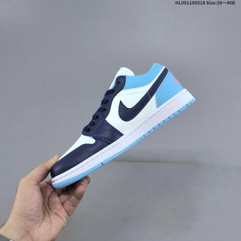 Jordan Air Jordan 1 Low White Light Blue Navy Gray 36 46B Lifestyle - Women's (BS-65934)