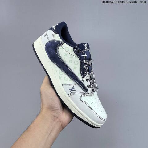 Nike Air Jordan 1 White Navy Blue Grey With Monogram Print EU 36-45 Lifestyle - Unisex (BS-67161)