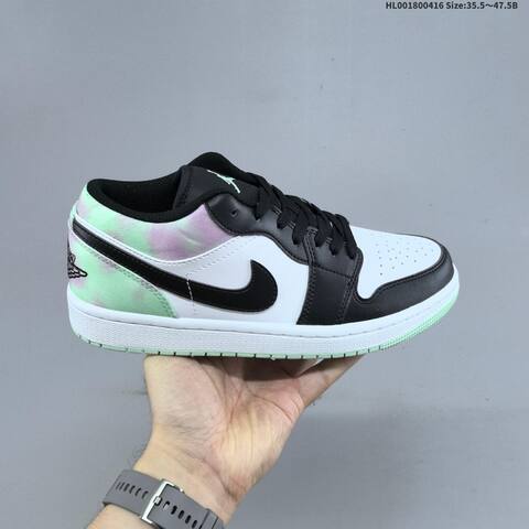 Jordan Air Jordan 1 Low SE Supernova Black White With Iridescent Pastel Green And Pink 35 5-47 5 Lifestyle - Unisex (BS-66168)