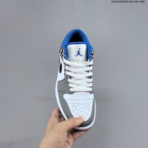 Jordan Air Jordan 1 Low White Gray Blue Black With Elephant Print 36 46B Casual - Women's (BS-65811)