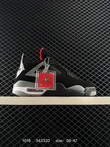 Jordan Air Jordan 4 Retro Black Canvas Black Grey Red White 36-47 Basketball Shoe - Unisex (BS-80489)