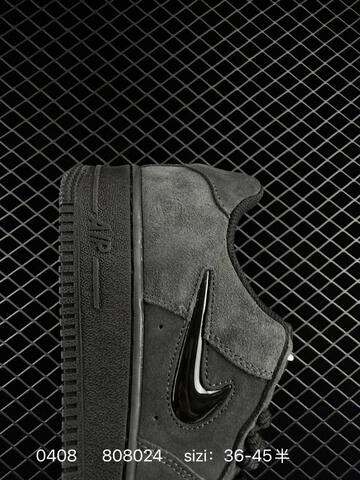 Nike Air Force 1 07 Triple Black Anthracite Suede With Glossy Black Swoosh EU 36-45 Half Sizes Available Lifestyle - Unisex (BS-72249)