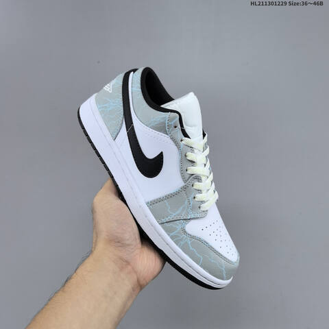 Jordan Air Jordan 1 Low White Gray Black With Blue Lightning Accents 36 46 Basketball - Unisex (BS-67202)
