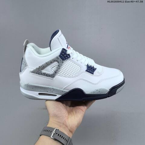 Jordan Air Jordan 4 Retro White Navy Grey Speckled 40 47 5 Basketball - Men's (BS-66227)