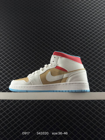 Jordan Air Jordan 1 Mid White Beige Red Light Blue EU 36-46 Basketball Shoe - Unisex BS-80694