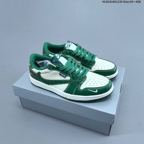 Nike Air Jordan 1 Low Green And White 36 45B Casual - Women's (BS-67187)