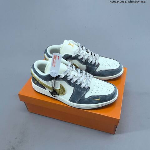 Nike Air Jordan 1 Low Grey White Gold 36 45B Basketball - Women's (BS-65937)