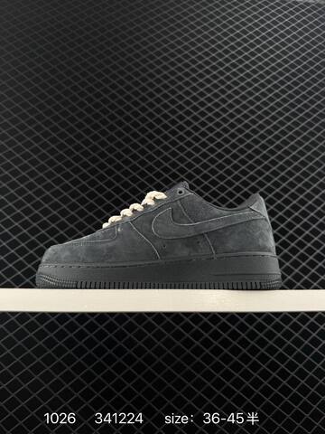 Nike Air Force 1 07 Black Dark Grey Suede With Cream Laces EU 36-45 Lifestyle - Unisex (BS-74550)
