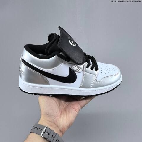 Jordan Air Jordan 1 Low SE Silver White Black 36 46B Casual - Women's (BS-65879)