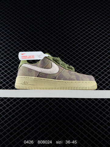 Nike Air Force 1 Low Camouflage Olive With Light Beige Swoosh Olive Midsole White With Black Ink Detail EU 36-45 Lifestyle - Unisex (BS-71863)