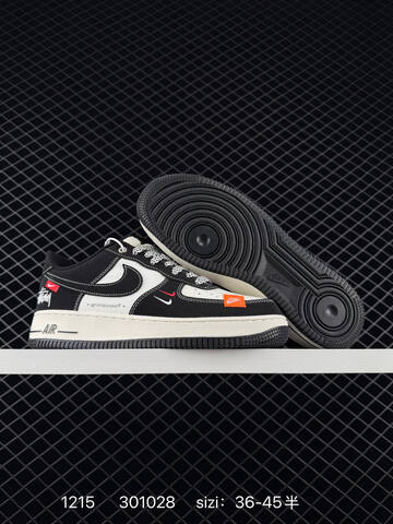 Nike Air Force 1 Low Black White With Orange Accents EU 36-45 5 Casual - Unisex (BS-73691)