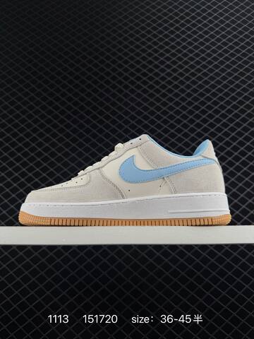Nike Air Force 1 07 Low White Light Grey With Light Blue Swoosh And Lining Gum Sole EU 36-45 5 Lifestyle - Unisex (BS-74222)
