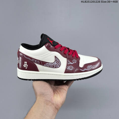 Nike Air Jordan 1 Low White Burgundy Red Black 36 46 Lifestyle - Unisex (BS-67255)