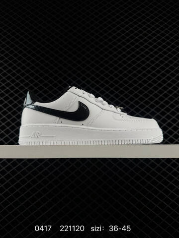 Nike Air Force 1 07 Low White With Metallic Black Swoosh Black Heel Tab And Lining EU 36-45 Lifestyle - Unisex (BS-72040)