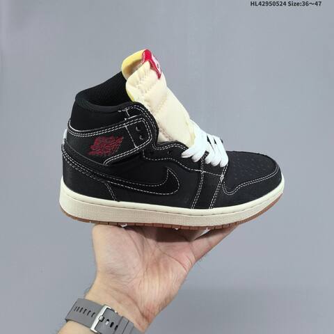 Nike Air Jordan 1 Retro Mid Black Cream White With Red Accents 36 47 Basketball - Unisex (BS-65887)