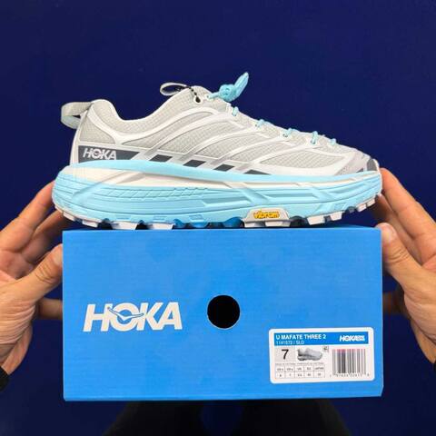 HOKA Mafate Three 2 Off White Light Blue Grey Trail Shoe Trail Running Sneakers BS-86807