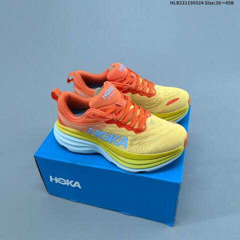 HOKA Bondi 8 Light Grey Pale Yellow Neon Yellow EU 36-45 Running Shoe Running Sneakers - Unisex (BS-69375)