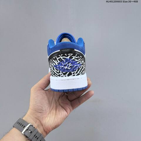 Jordan Air Jordan 1 Low White Gray Blue Black With Elephant Print 36 46B Casual - Women's (BS-65811)