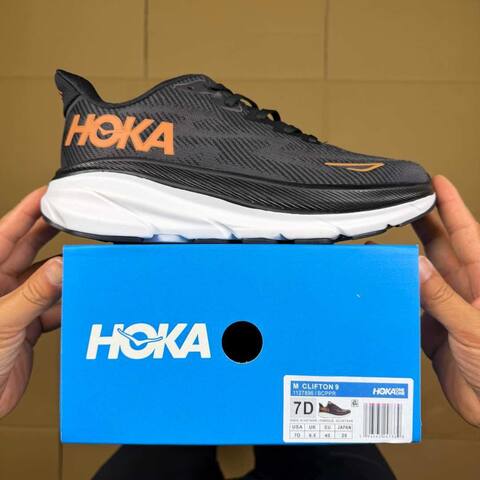 HOKA ONE ONE Clifton 9 Black White Copper Running Shoe Running Sneakers BS-86870