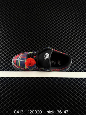 Nike SB Dunk Low HF3063-001 Red Navy Yellow Black Plaid With Black Swoosh Translucent Blue Outsole Pom-Pom Accent EU 36-47 Skate - Unisex (BS-72139)