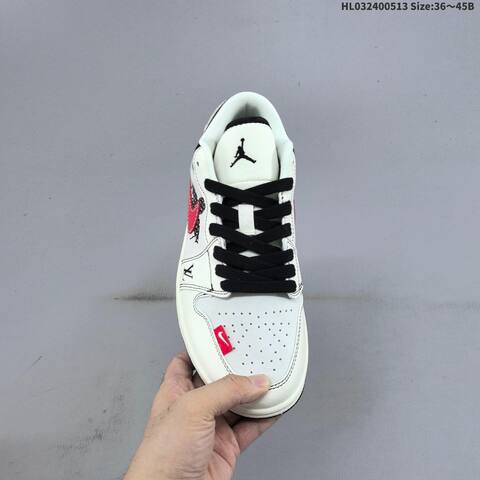 Jordan Air Jordan 1 Low White Black Red 36 45B Lifestyle - Women's (BS-65974)