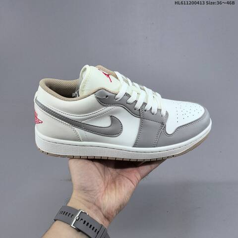 Jordan Air Jordan 1 Low Sail Grey White Red 36 46B Casual - Women's (BS-66205)